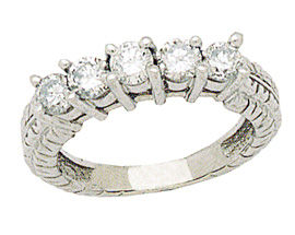 14K White Gold 1 Carat Antique Five Diamonds Ring