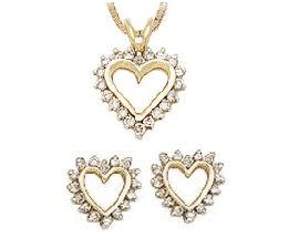 10K Gold Diamond Heart Pendant and Earrings Set