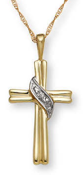10K Gold Banner on Cross Diamond Pendant