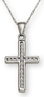 10K White Gold Small Channel Diamond Cross Pendant