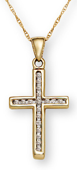 10K Gold Small Channel Diamond Cross Pendant