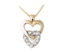 10K Two-Tone  Gold Diamond Heart Link Pendant