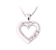 14K White Gold Three Stone Diamond Heart Pendant
