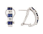 14K White Gold Baguette Sapphire and Diamond Earrings