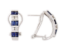 14K White Gold Baguette Sapphire and Diamond Earrings