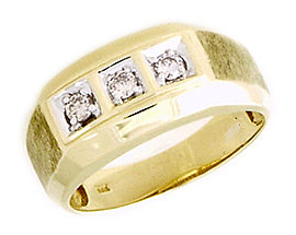 10K Gold Men's 1/4 Carat Three Diamond Ring