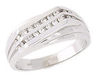 14K White Gold Men's 1/4 Carat Diamond Ribbed Gold Ring
