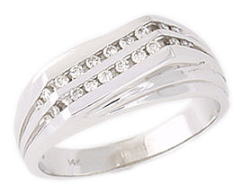 14K White Gold Men's 1/4 Carat Diamond Ribbed Gold Ring