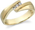 14K Gold Brushed 3 Stone Men's Diamond Ring