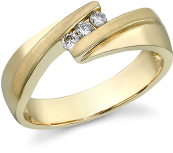14K Gold Brushed 3 Stone Men's Diamond Ring