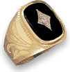 14K Solid Gold Onyx & Diamond Ring