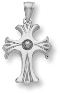 14K White Gold Rustic Cross Pendant