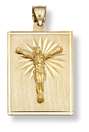 14K Gold Jesus Crucifix Plaque Pendant