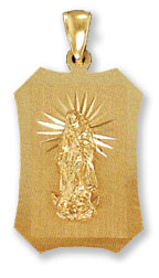 14K Gold Virgin Mary Plaque Pendant
