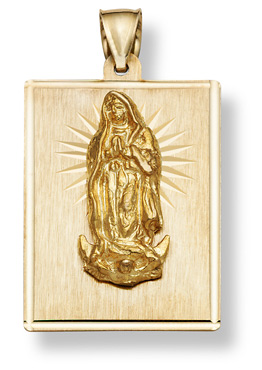14K Gold Virgin Mary Plaque Pendant
