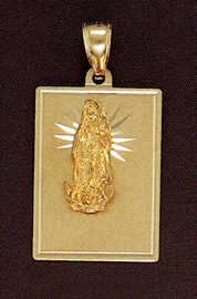 14K Gold Virgin Mary Plaque Pendant