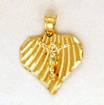 14K Gold Heart Crucifix Pendant