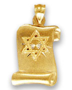 14K Gold Star of David Scroll Pendant
