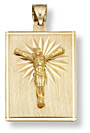 14K Gold Jesus Crucifix Plaque Pendant