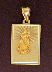 14K Gold Virgin Mary Plaque Pendant