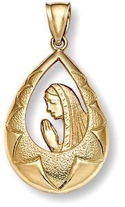 14K Gold Virgin Mary Praying Pendant