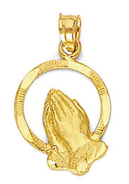 14K Gold Praying Hands Pendant