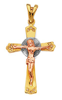 14K Tri-Color Gold Crucifix Pendant