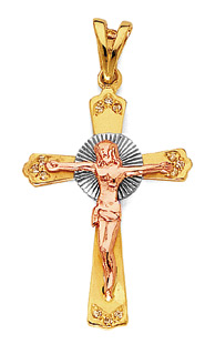 14K Tri-Color Gold Crucifix Pendant