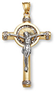 14K Two-Tone Gold Large Crucifix Pendant with CZs