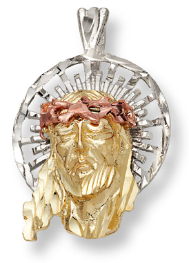 14K Gold Tri-Color Jesus Head Pendant