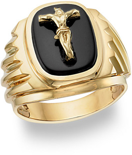 14K Gold Onyx Crucifix Ring