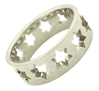 Star of David Wedding Band Ring, 14K White Gold