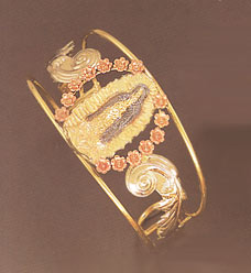 14K Tri-Color Gold Virgin Mary Bangle Bracelet