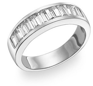 Men's Baguette CZ Ring, 14K White Gold
