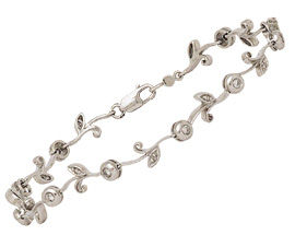 14K White Gold Bud & Leaf 1/4 Carat Diamond Bracelet