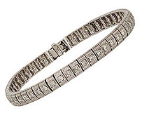 14K White Gold Antique Rectangle Link 2.0 Carat Diamond Bracelet