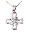 14K White Gold Roman Cross Pendant with Diamond Center