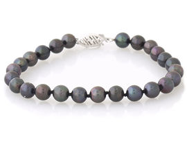 Cultured Black Pearl Bracelet - 14K White Gold