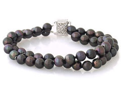 Cultured Black Pearl Double Strand Bracelet - 14K White Gold