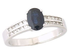 14K White Gold Double Channel Diamond and Sapphire Ring