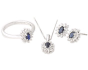14K White Gold Sapphire and Diamond Royal Flower Set