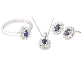 14K White Gold Sapphire and Diamond Royal Flower Set