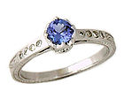 Art Deco Tanzanite and Diamond Crown Ring - 14K White Gold