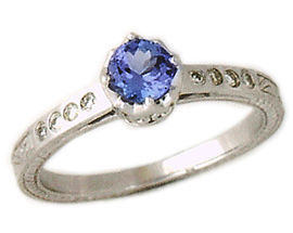 Art Deco Tanzanite and Diamond Crown Ring - 14K White Gold