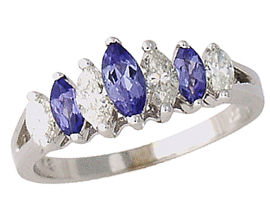 Marquise Tanzanite and 4 Stone Diamond Ring
