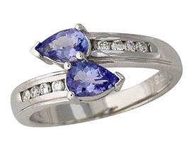 Tanzanite and Diamond Pear Cut Ring - 14K White Gold