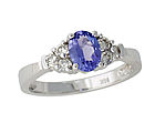 1 Carat Tanzanite and 0.30 Carat Diamond Ring - 14K White Gold