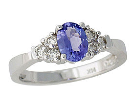 1 Carat Tanzanite and 0.30 Carat Diamond Ring - 14K White Gold