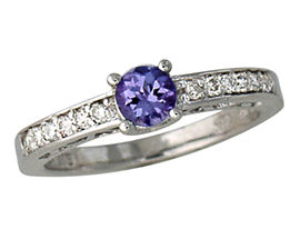 Tanzanite and 1/4 Carat Diamond Ring - 14K White Gold