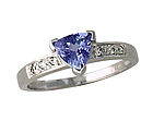 Trillion Cut Tanzanite and Diamond Ring 14k White Gold